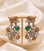 Dual-Tone Elephant Motif Silver Replica Statement Earrings