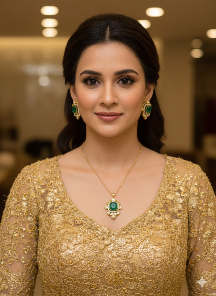 Royal Green AC Kundan Pendant Set