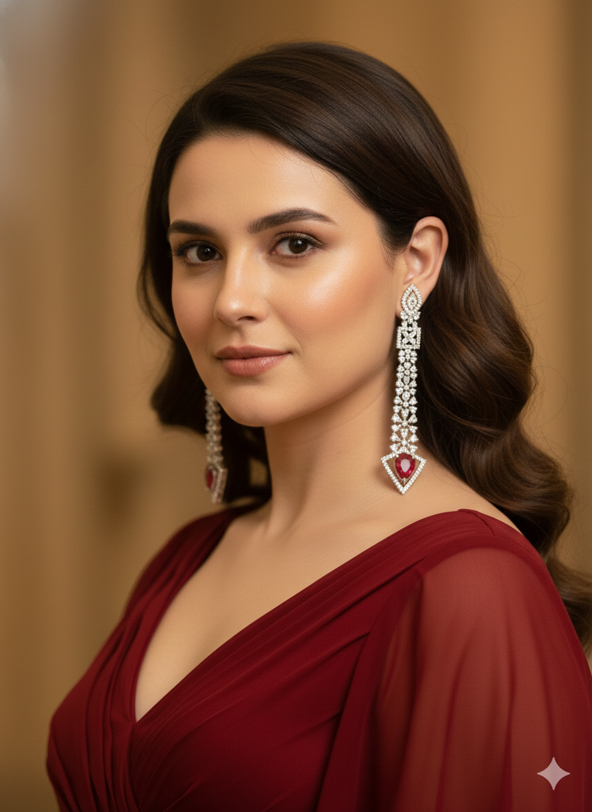 Premium Ruby Drop American Diamond Earrings