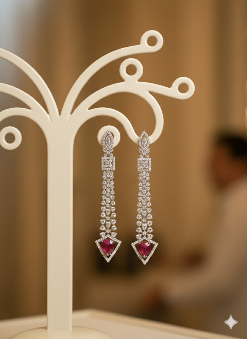 Premium Ruby Drop American Diamond Earrings