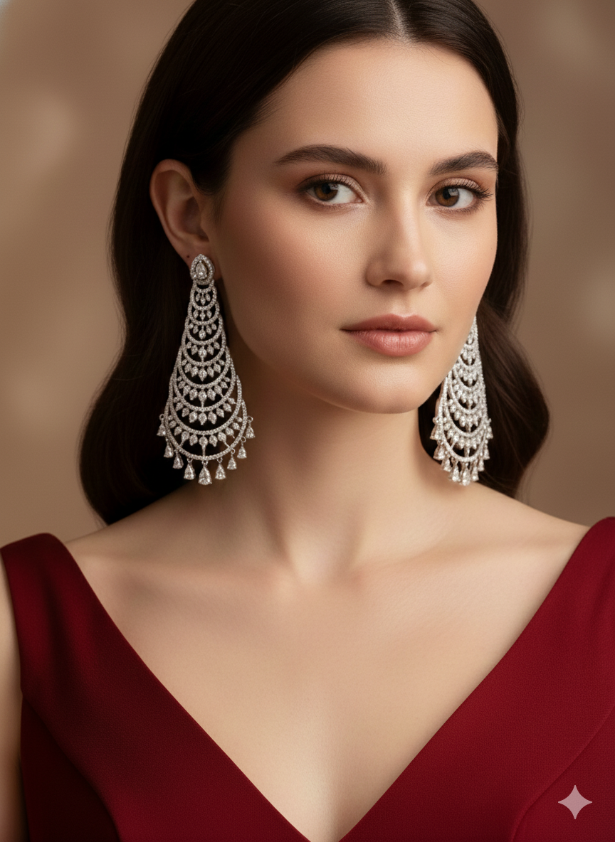 Elegant Long American Diamond Dangler Earrings