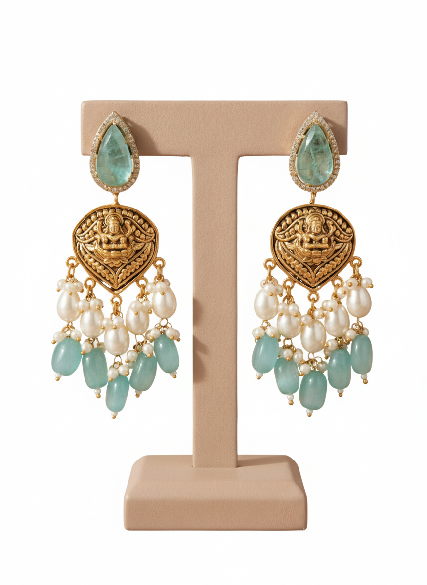 Aqua Pearl Chandelier Drop Earrings