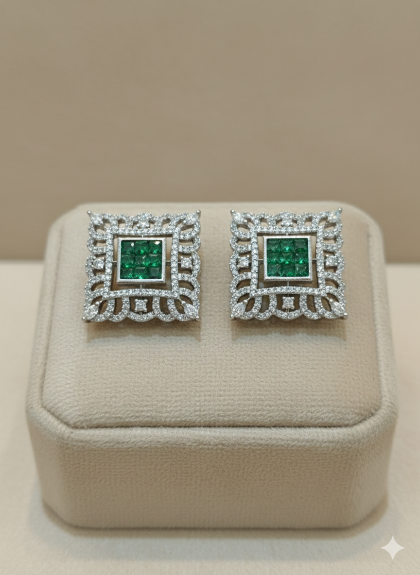 ✨ Emerald Glow American Diamond Studs ✨