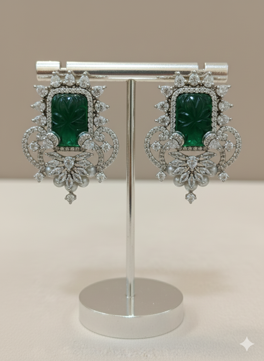 Regal Carved Gem American Diamond Studs