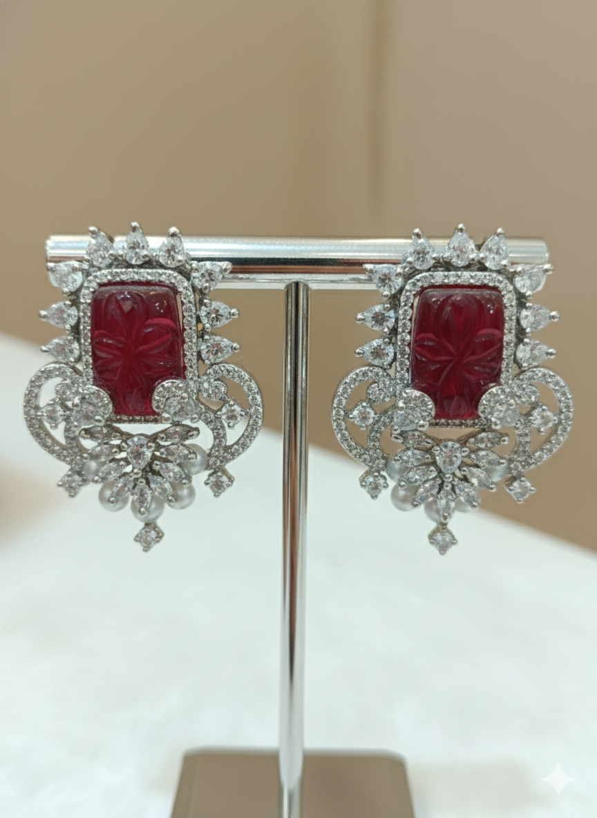 Regal Carved Gem American Diamond Studs