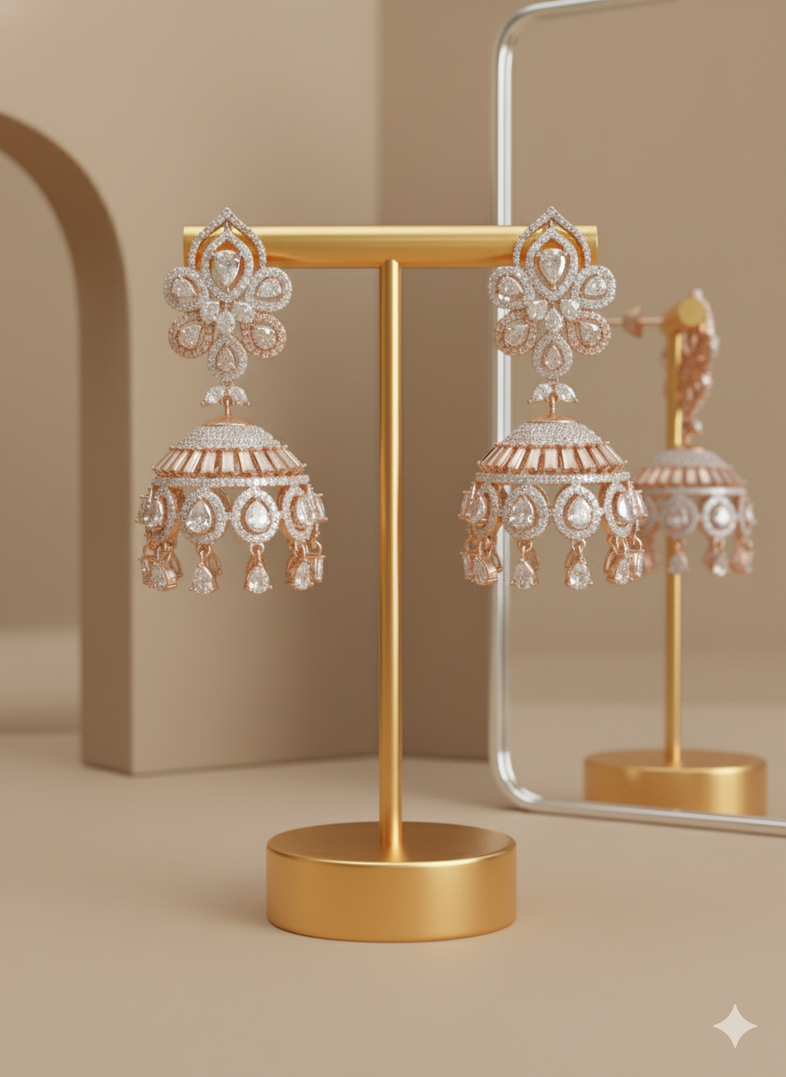 Regal Rose Glow American Diamond Jhumki