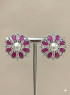 ✨ Ruby Pearl Bloom American Diamond Studs ✨