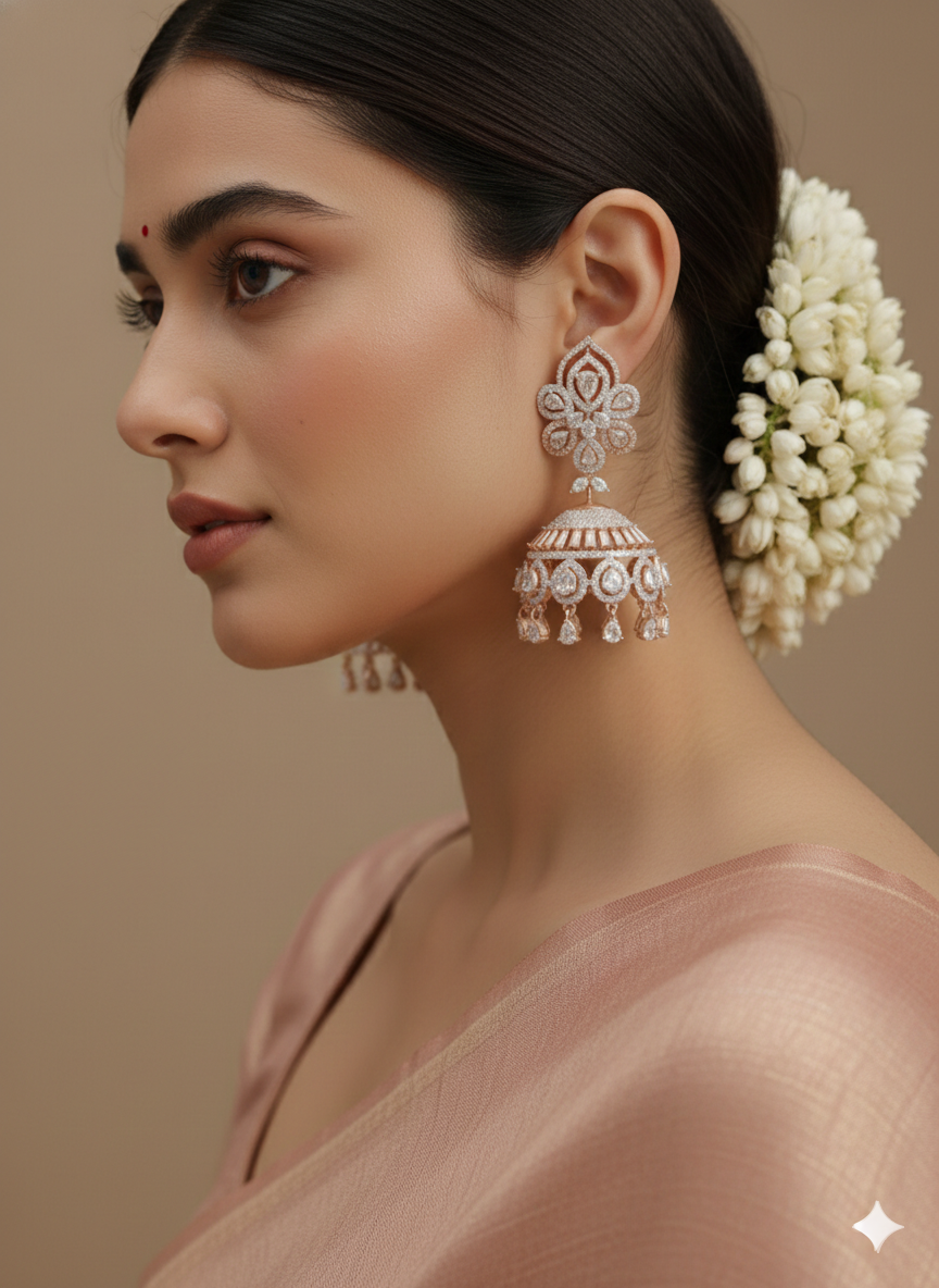Regal Rose Glow American Diamond Jhumki