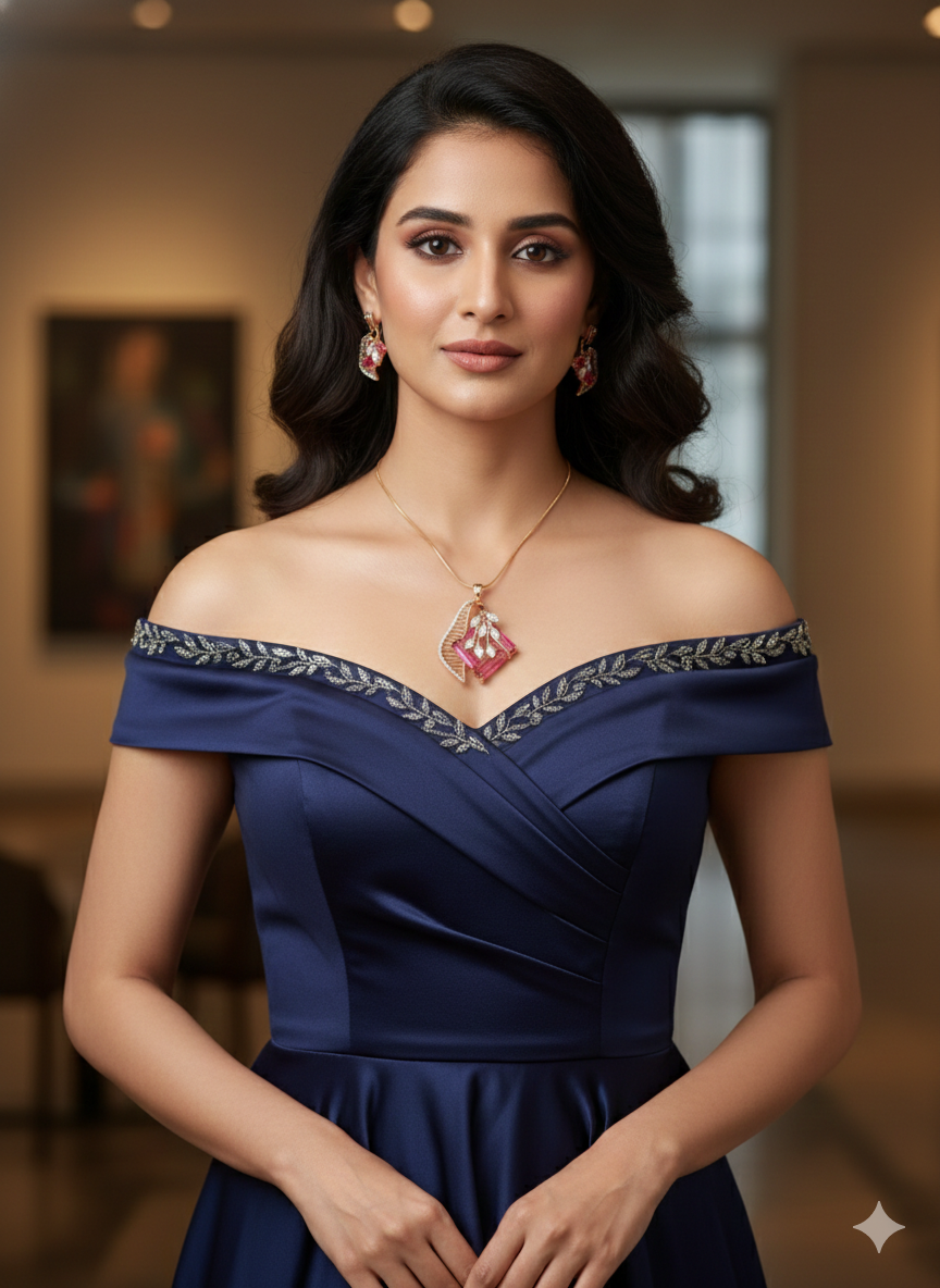 Premium American Diamond Pink Pendant and Earrings Set - Designer AD Jewelry at Taksh Exclusive Pune