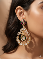 Royal Ruby-Green Kundan Pearl Drop Earrings