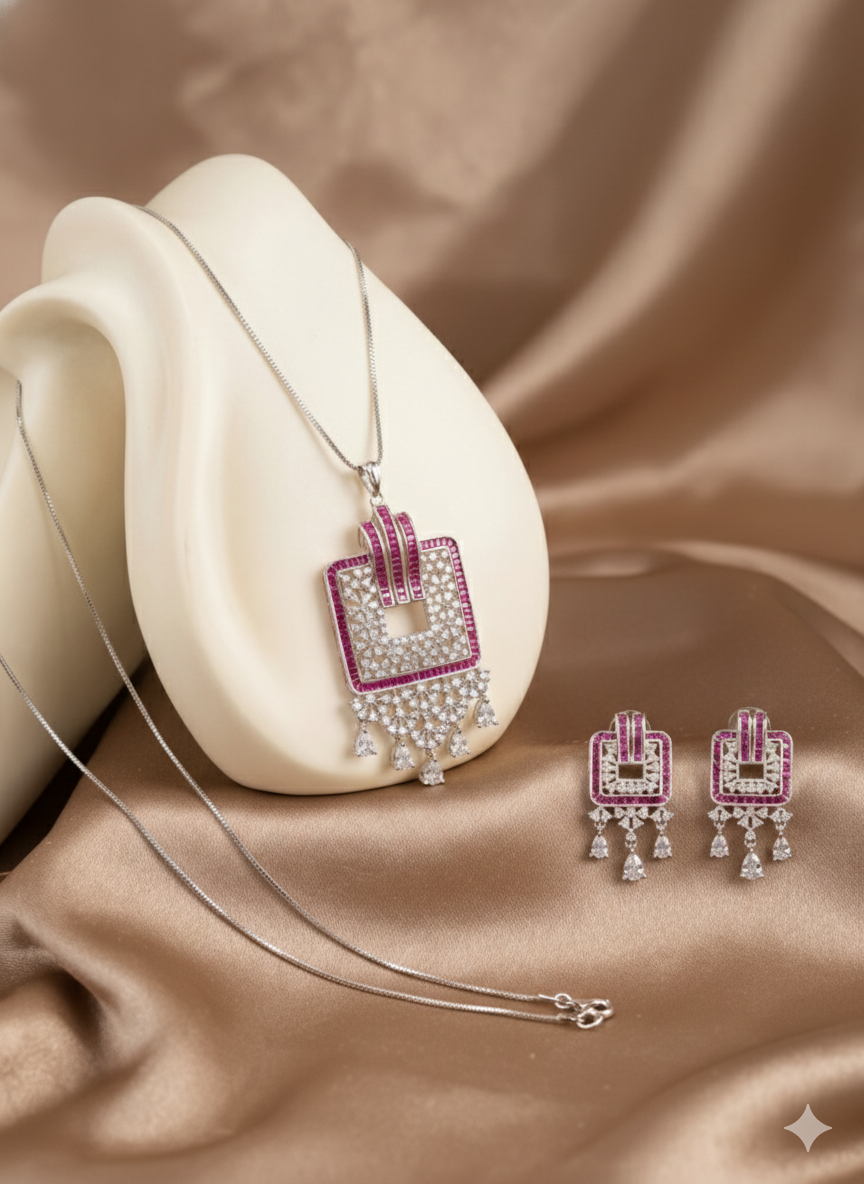 Blush Geometry Diamond Chain Pendant Set