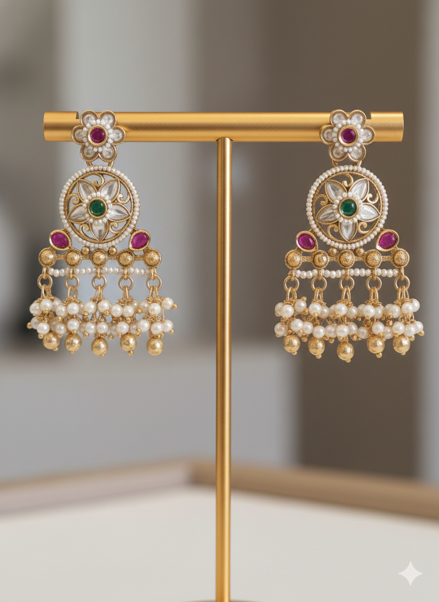 Royal Pearl Kundan Jhumki Earrings