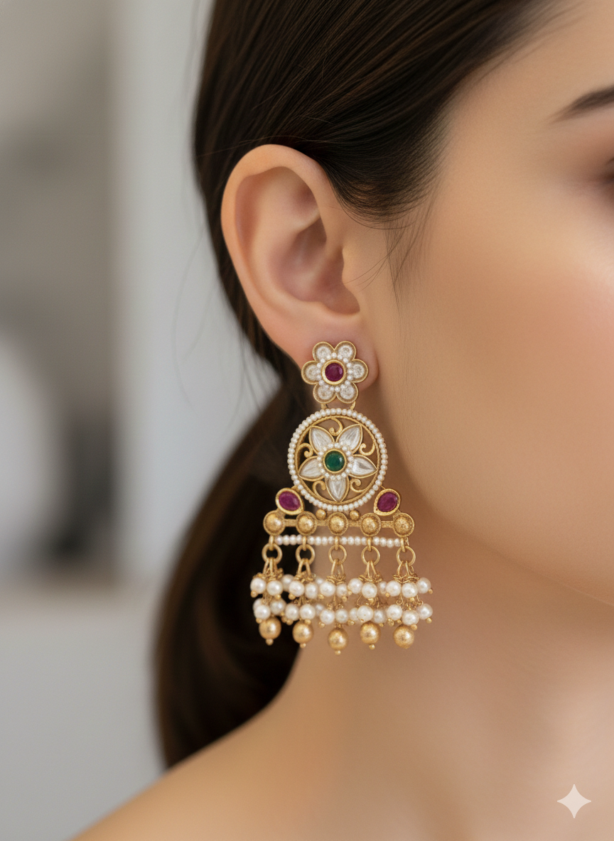 Royal Pearl Kundan Jhumki Earrings