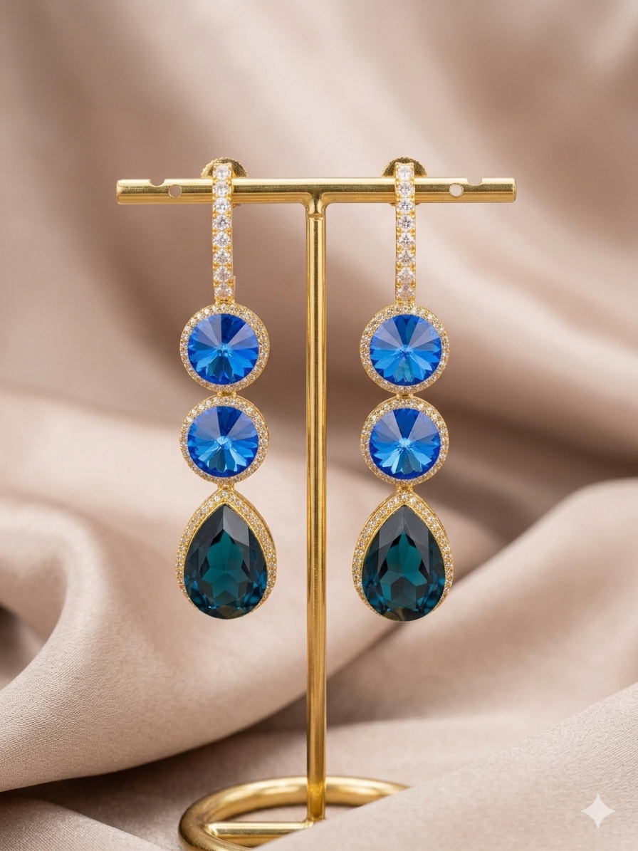 Elegant Blue Swarovski Crystal Drop Earrings in Gold