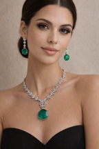 Regal Emerald Luxe American Diamond Necklace Set