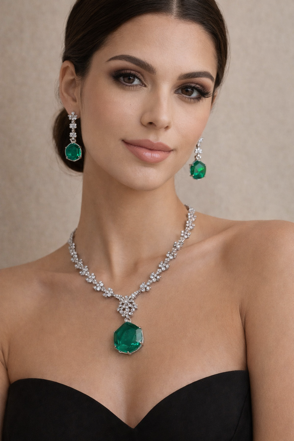 Regal Emerald Luxe American Diamond Necklace Set