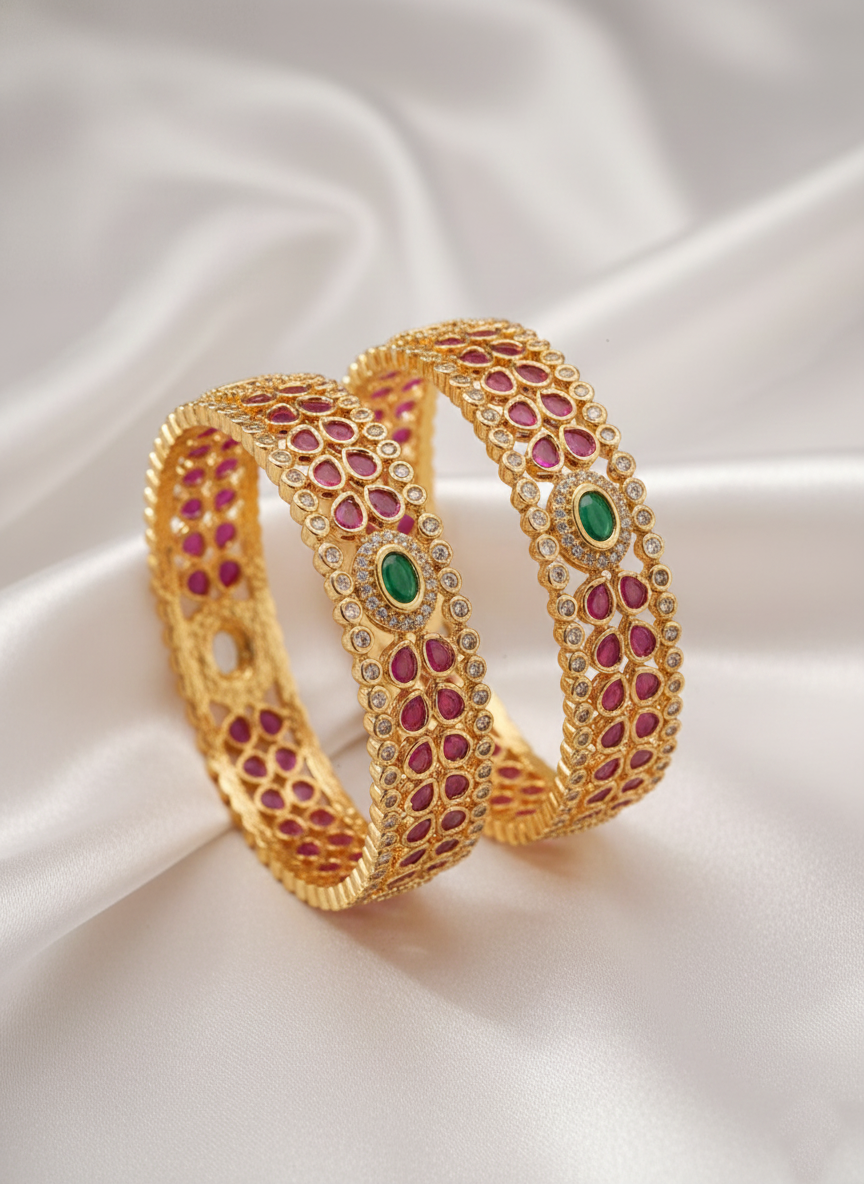 Ruby & Emerald Sparkle American Diamond Bangles