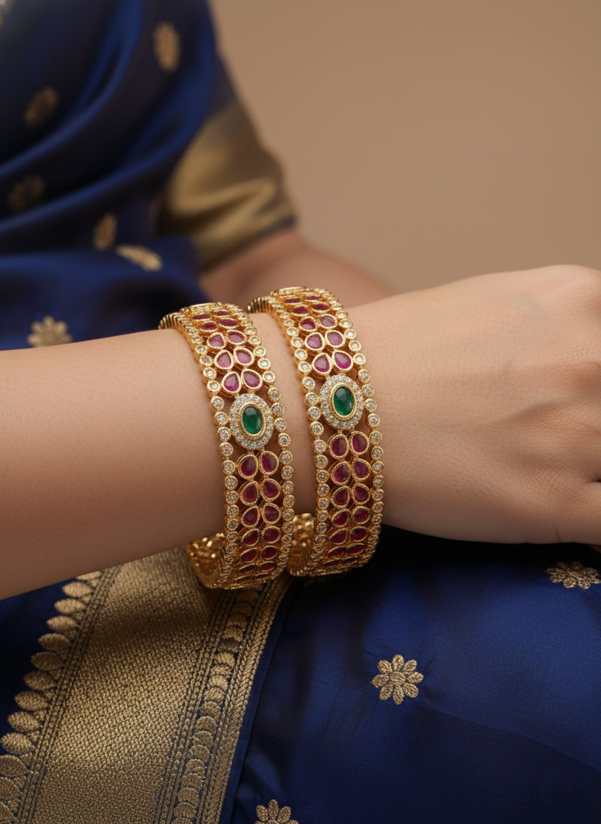 Ruby & Emerald Sparkle American Diamond Bangles