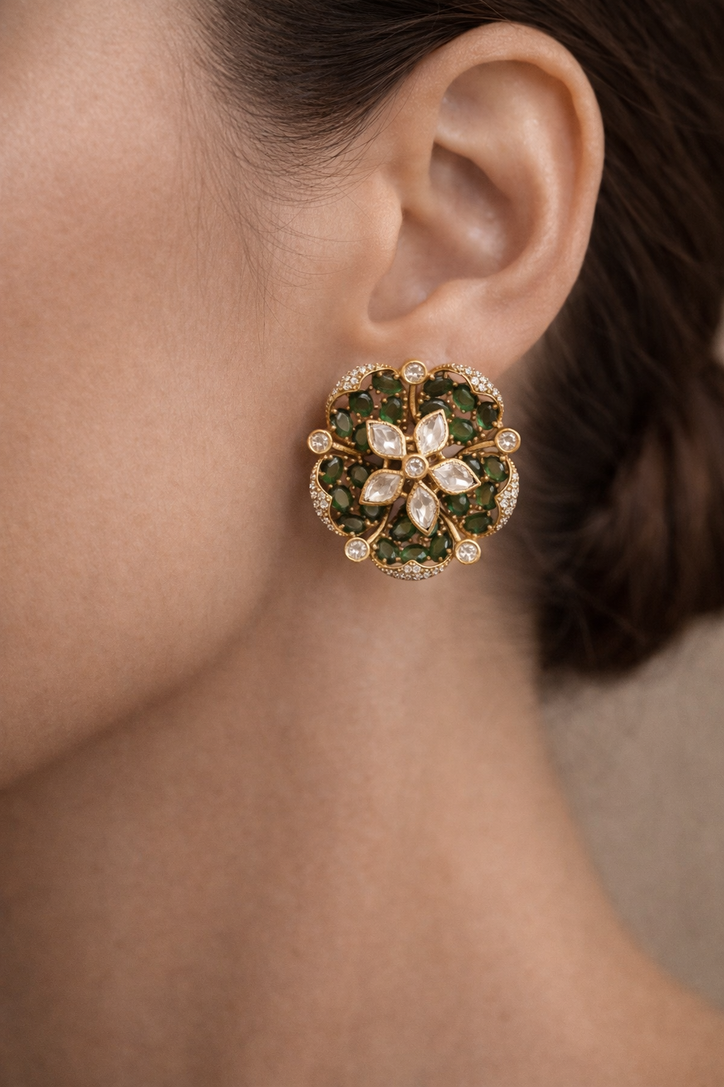 Royal Emerald Bloom Kundan & AD Studs
