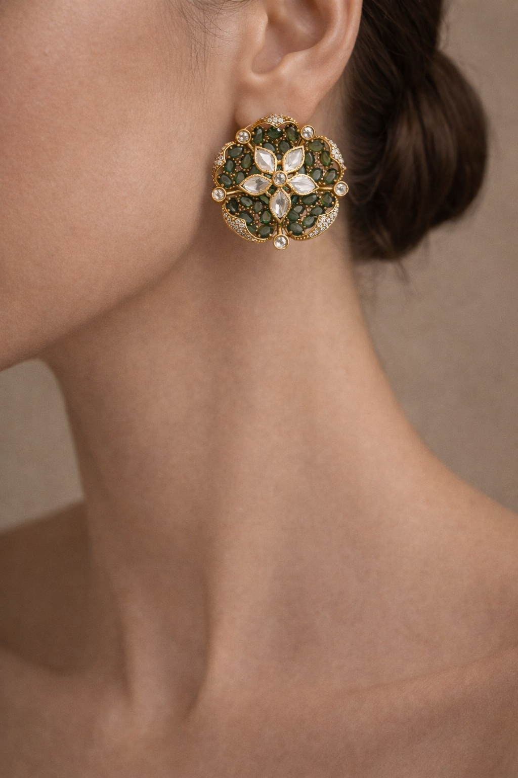 Royal Emerald Bloom Kundan & AD Studs