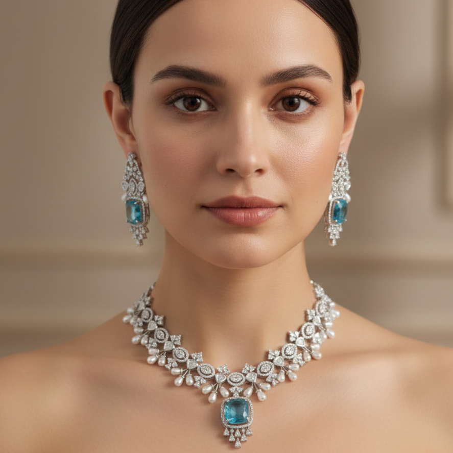 Blue Mist Diamond Necklace Ensemble