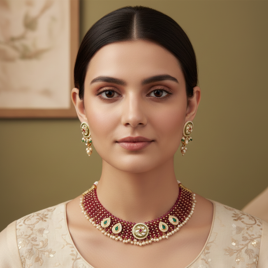 Royal Polki Kundan Ruby–Emerald Necklace Set