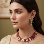 Royal Polki Kundan Ruby–Emerald Necklace Set