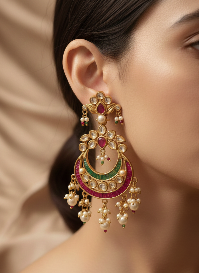 Royal Ruby & Green Kundan American Diamond Earrings