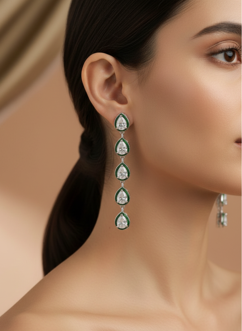Emerald Cascade American Diamond Earrings