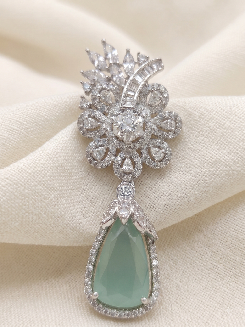 Mint Green Floral American Diamond Earrings