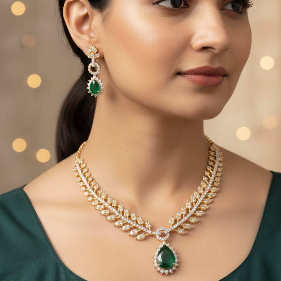 Emerald Grace – American Diamond Necklace Set