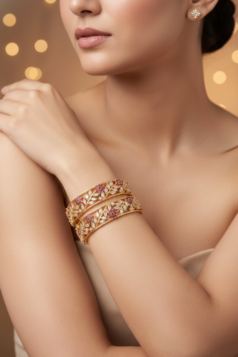 Floral Vines American Diamond Bangles