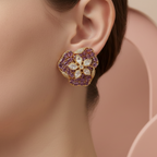 Opulent Kundan & American Diamond Floral Stud Earrings