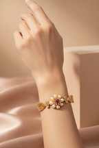 18 Carat Gold Plated Barukh Pearl Floral Bracelet - Elegant Anti-Tarnish Jewelry by Taksh Exclusive