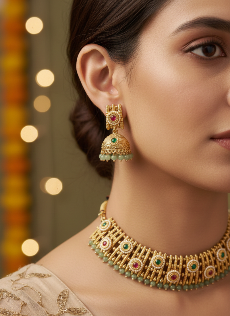 Antique Matte Gold Heritage Necklace Set for Bridal and Festive Wear - Taksh Exclusive Kharadi Pune