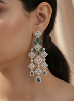 Emerald Lattice American Diamond Earrings