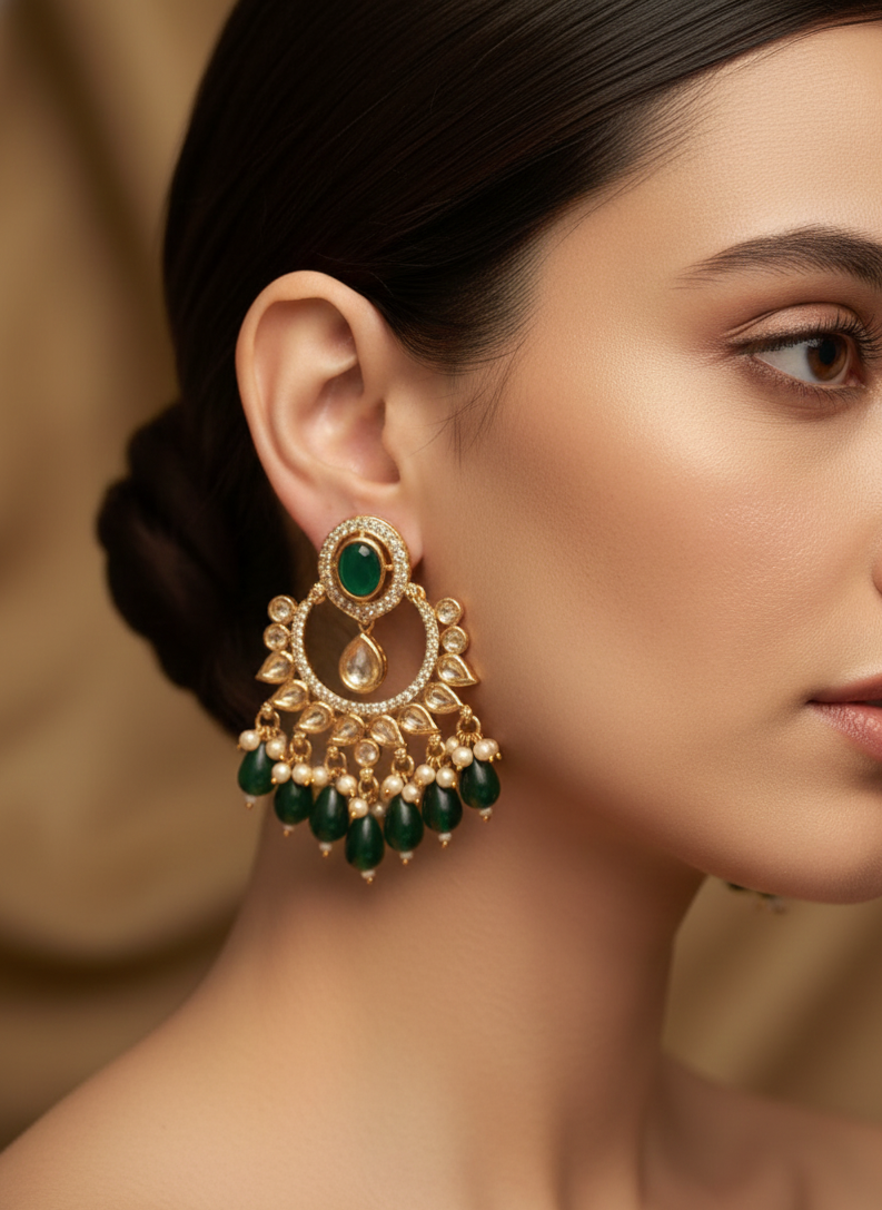 Emerald Grace Chandbali Kundan Earrings