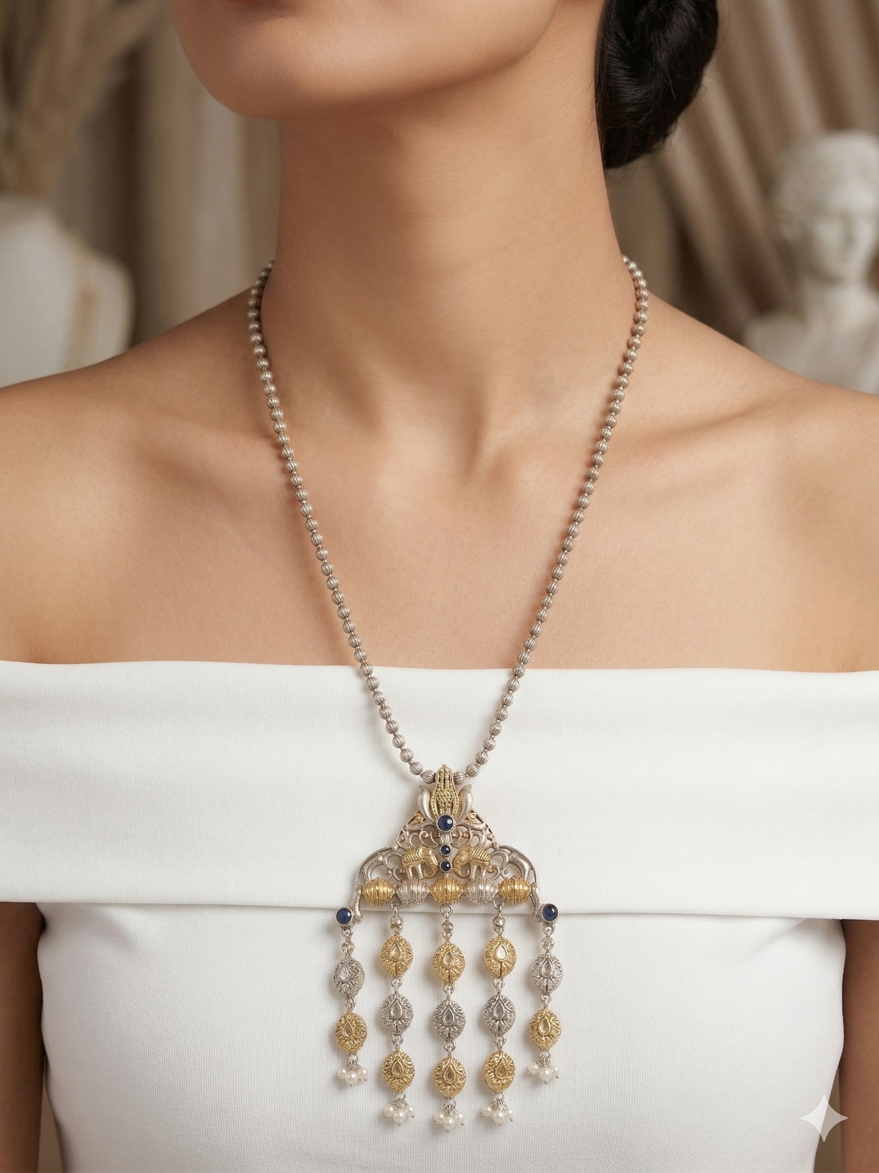 Heritage Dual Tone Silver Replica Statement Necklace