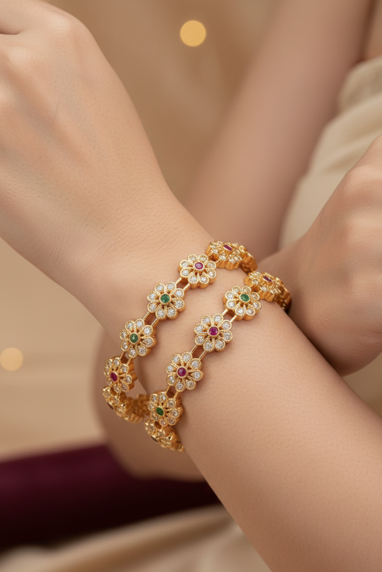 Floral Gem American Diamond Bangles