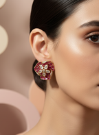 Opulent Kundan & American Diamond Floral Stud Earrings