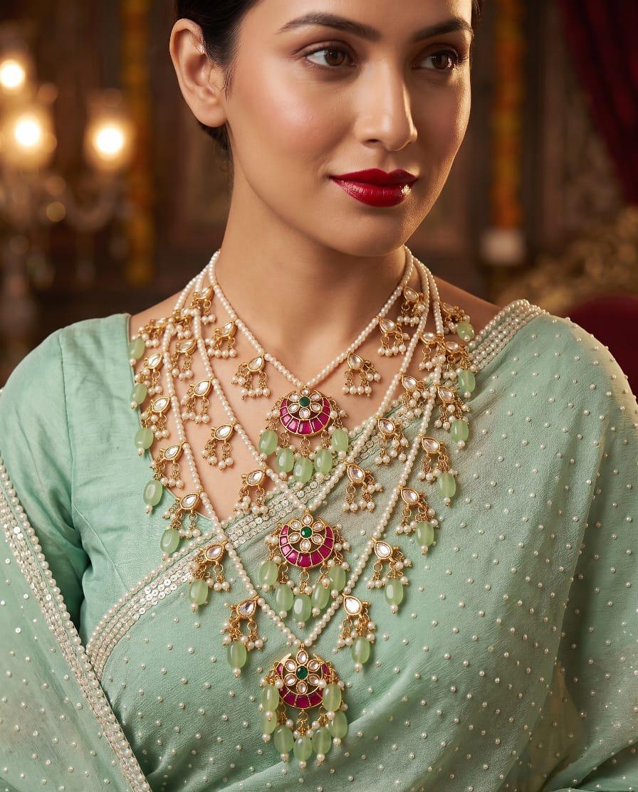 Pachi Kundan Pearl Layered Necklace