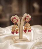 18 Carat Gold Plated Royal Ruby Kundan Jhumkas