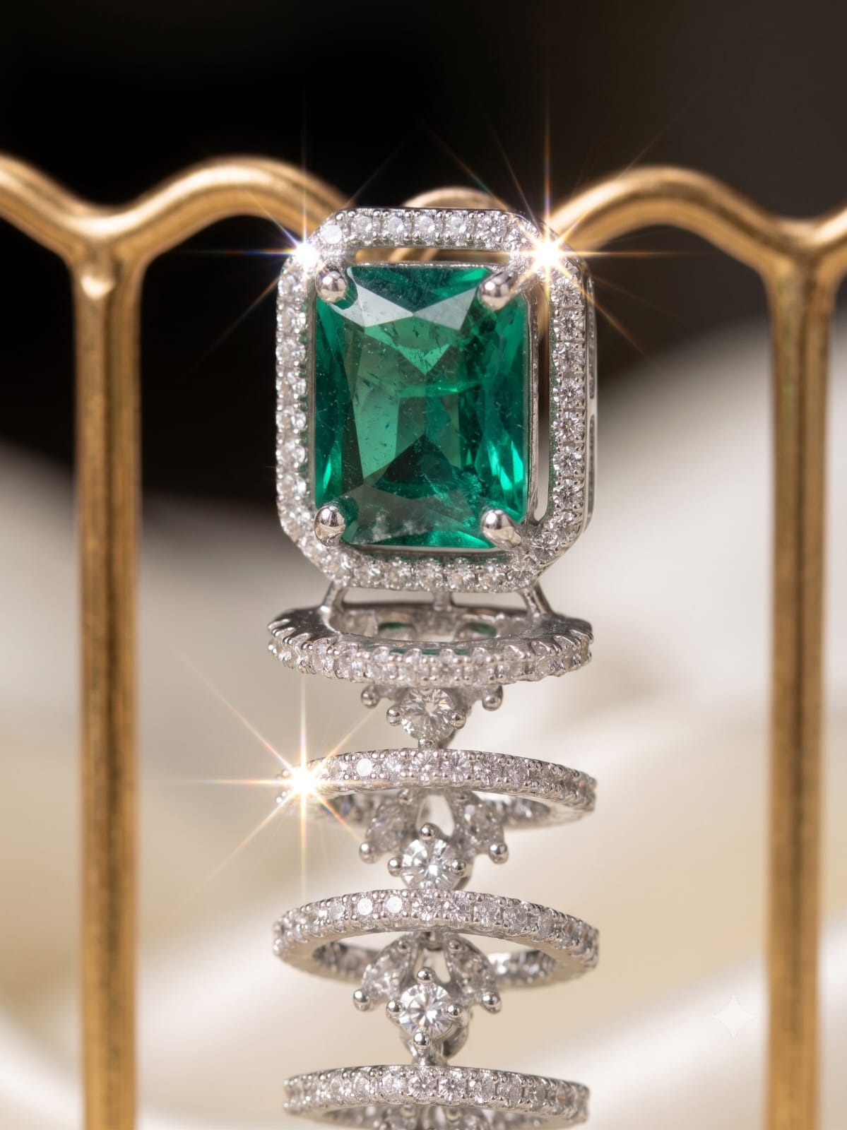 Emerald American Diamond Long Drop Earrings  Description: