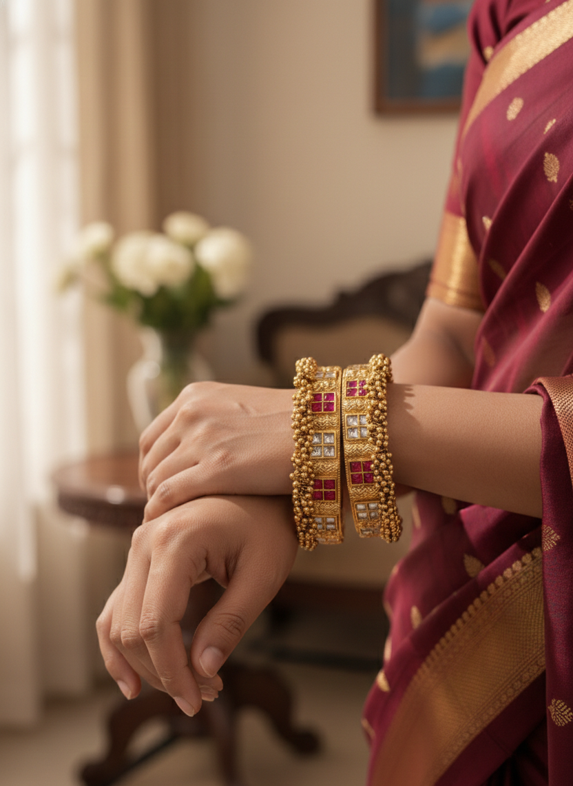 Heritage Kundan Kada Bangles. Available sizes: 2.4, 2.6 & 2.8 ✨
