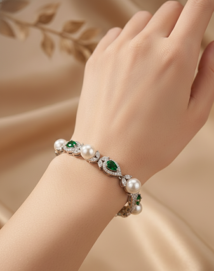 Emerald Pearl Grace Tennis Bracelet