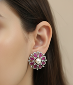 ✨ Ruby Pearl Bloom American Diamond Studs ✨