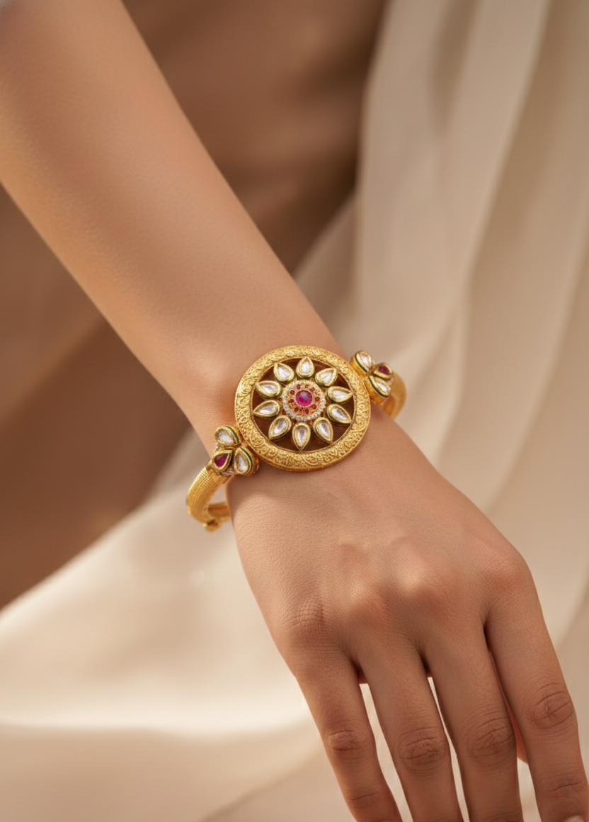 ✨ Royal Bloom Gold-Plated AC Kundan Bracelet (2.6, 2.8) ✨