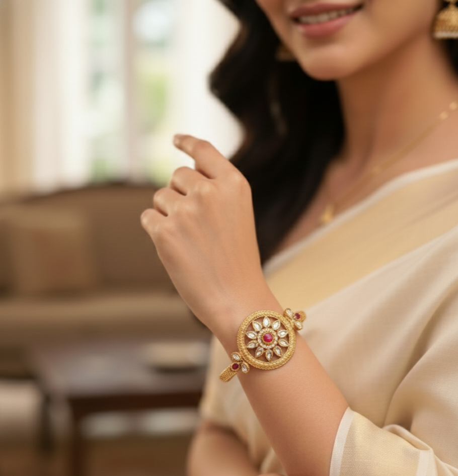 ✨ Royal Bloom Gold-Plated AC Kundan Bracelet (2.6, 2.8) ✨