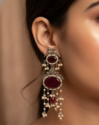 ✨ Vintage Ruby Cascade Silver Replica Earrings ✨