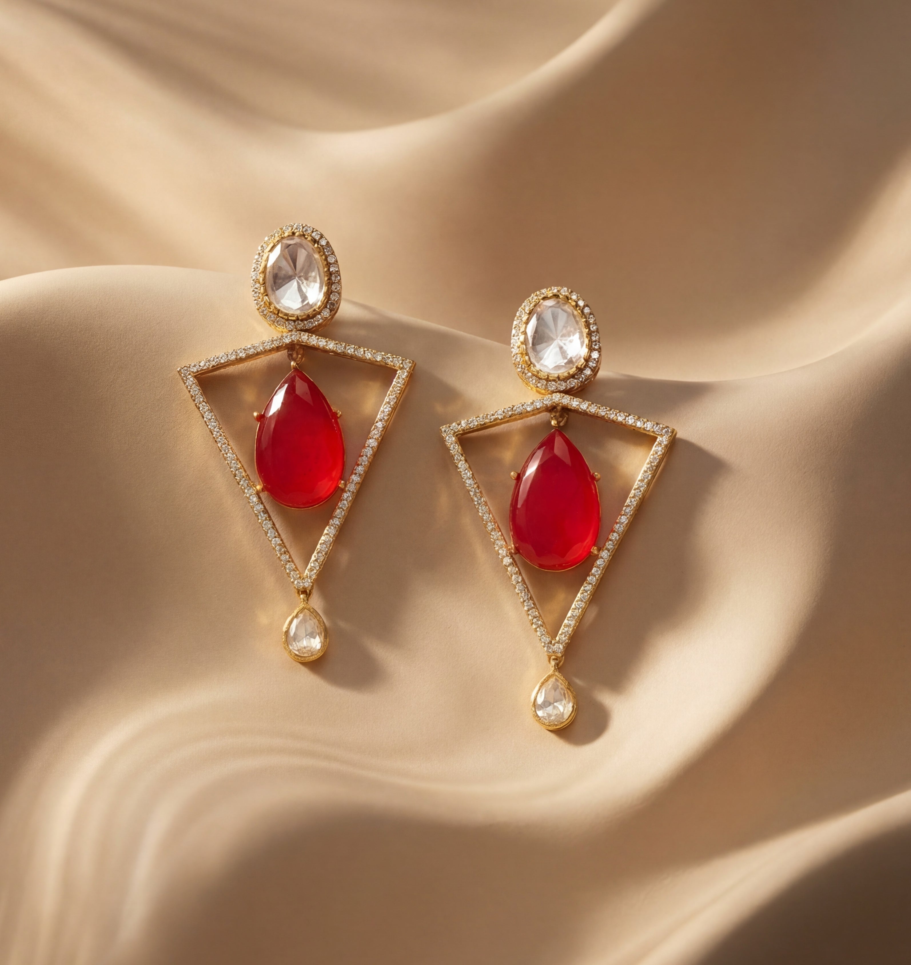 Crimson Glow Kundan & American Diamond Statement Earrings